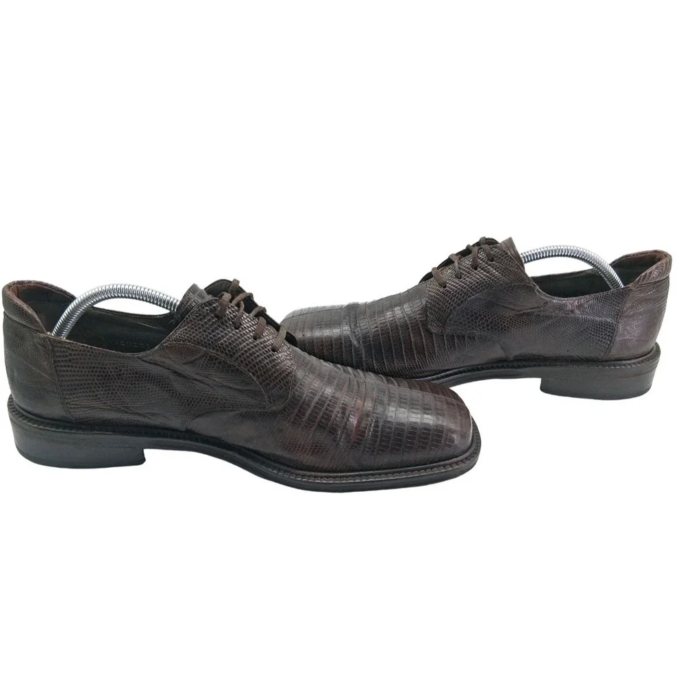Mezlan Platinum Shoes Mens 10.5 Brown Genuine Lizard Square Toe Derby Dress